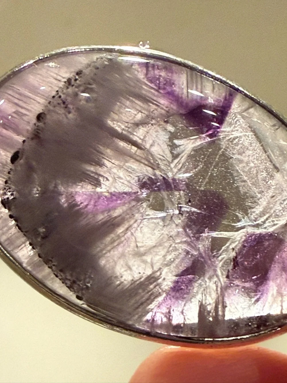 Star Amethyst Sterling Silver Pendant Large Oval Purple Crystal Statement